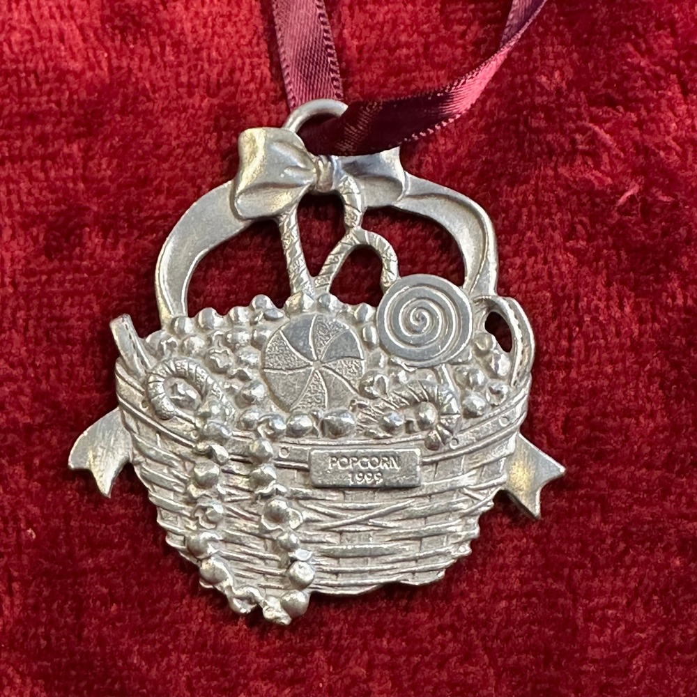 Longaberger 2002 Popcorn Basket‎ Pewter Christmas Ornament  USA Made Vintage